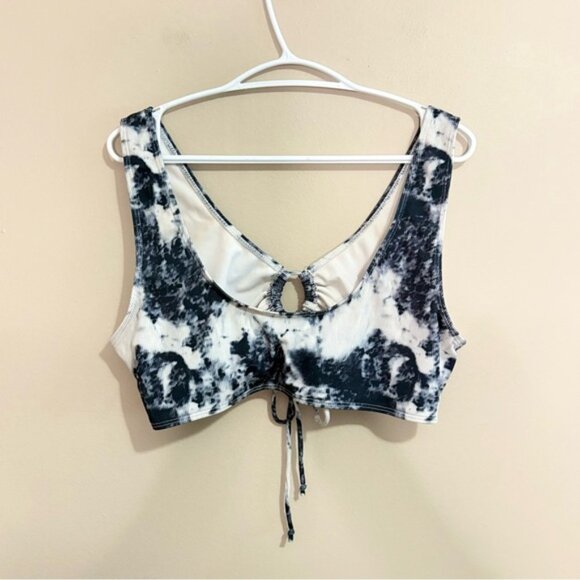 SHEIN Black & White Tye Die Ribbed Bikini Top w Drawstring Cut Out - Picture 7 of 15